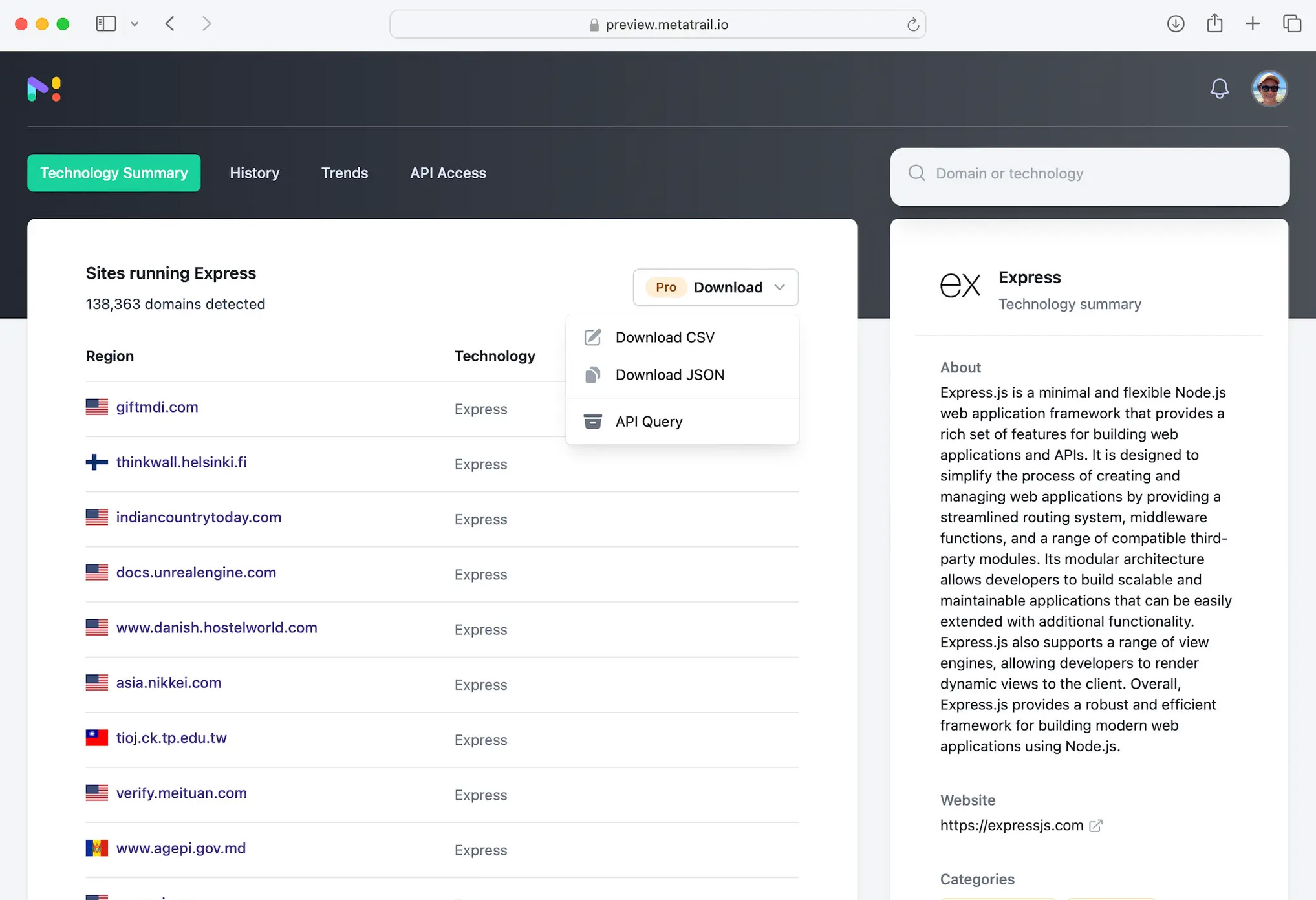 Export Features screenshot
