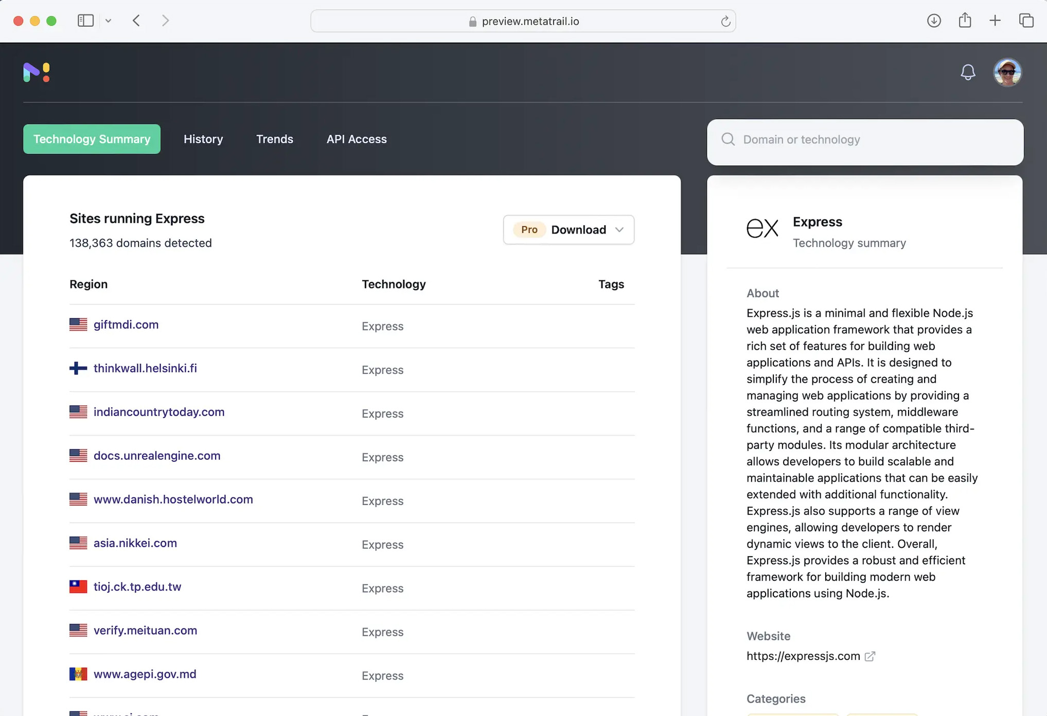 Technology Coverage screenshot